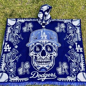 LA Dodgers inspired alpaca poncho, one size, unisex, adult size, made in Ecuador